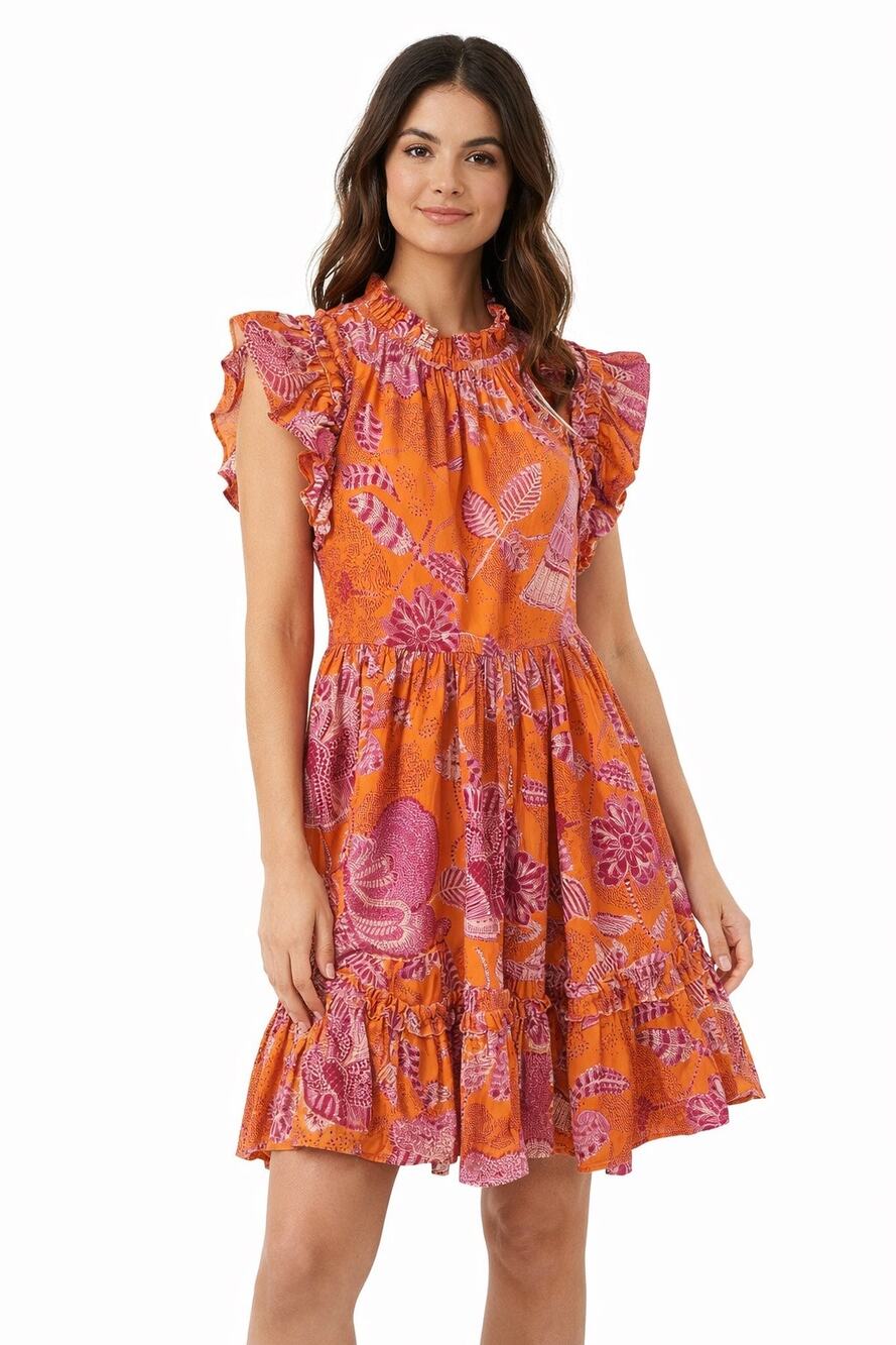House of Harlow 1960 Orange & Pink Floral Ruffle Mini Dress